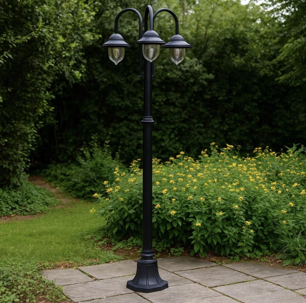 Lampione classico da giardino a 3 luci E27 in alluminio lanterna Retro da esterno IP54 Nero per vialetti parchi e ingressi eleganti