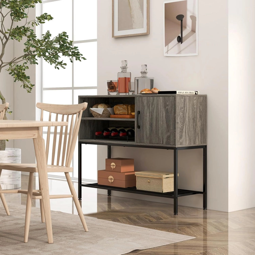 Credenza Buffet da Cucina, Mobile da Cucina con Portabottiglie e Mensole, per Sala da Pranzo, Soggiorno e Ingresso, 100 x 35 x 83 cm (Grigio)