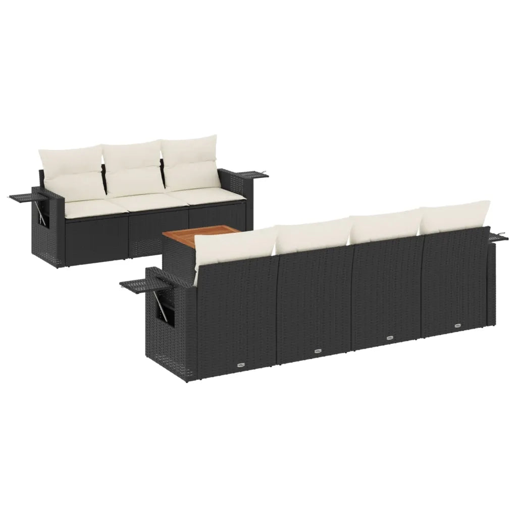 Set Divani da Giardino con Cuscini 8 pz Nero in Polyrattan