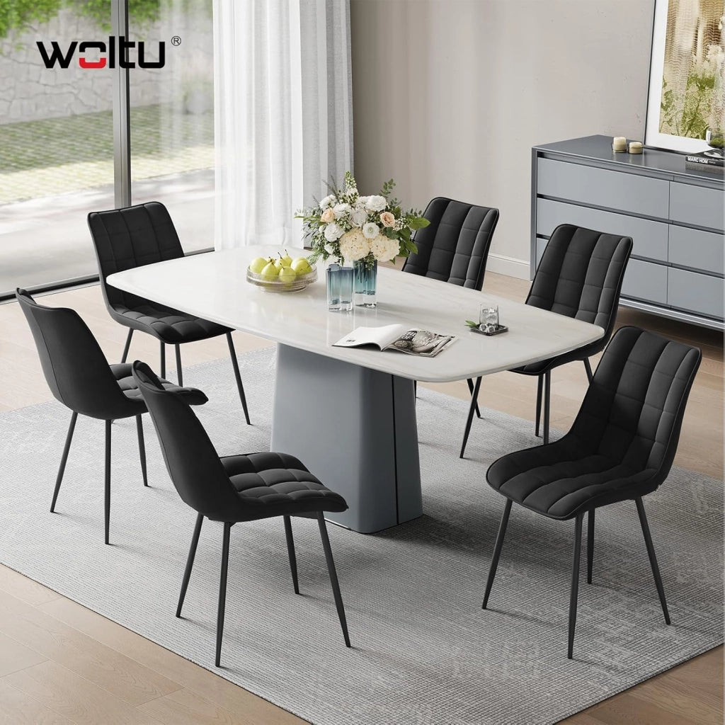 BH142sz-6 Sedie Sala da Pranzo Design Retrò Sgabello Imbottito con Rivestimento in Velluto Nero 6 Pezzi