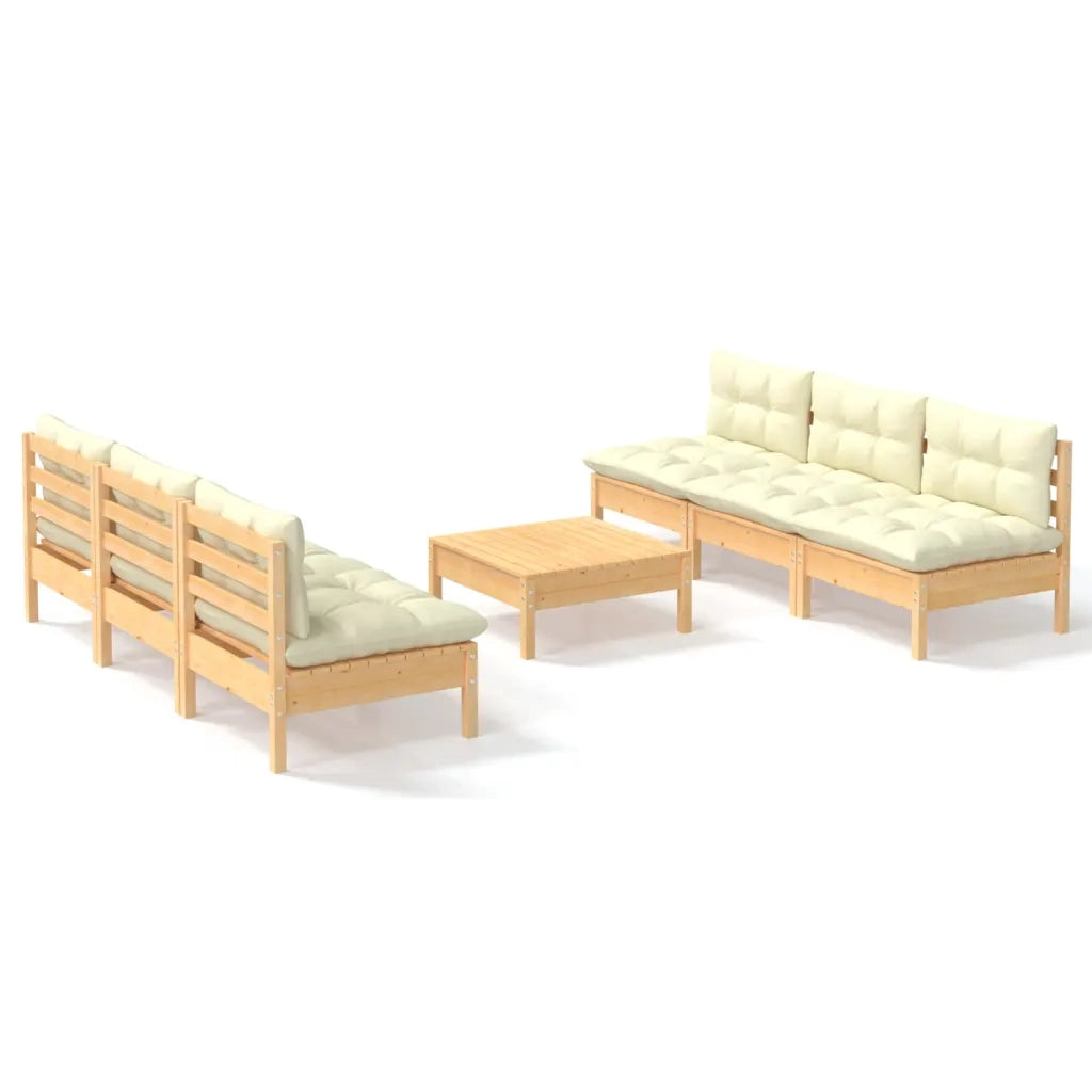 Set Salotto da Giardino 7pz con Cuscini Crema in Legno di Pino 3096094