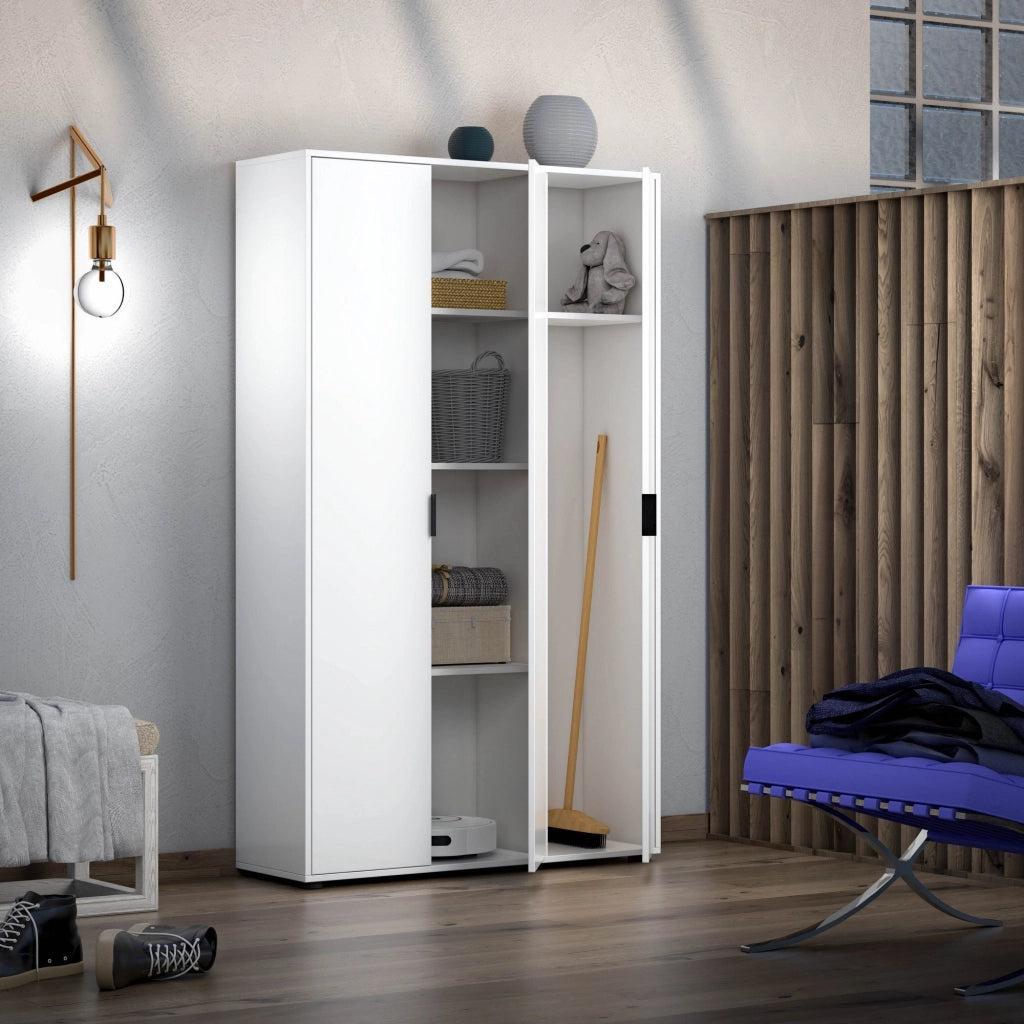 Teolo, Armadio Multiuso Grande Cassetti Made in Italy, 106.9x180h cm Bianco Lucido