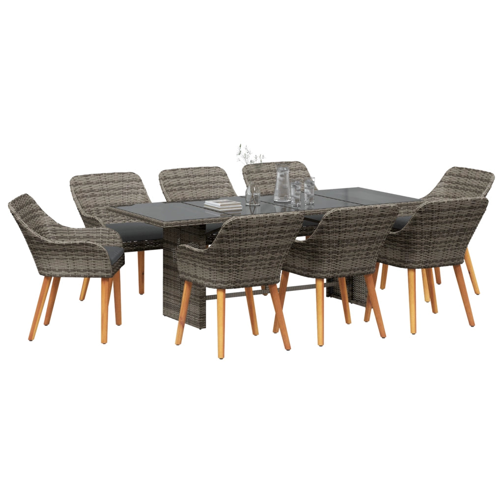 Set da Pranzo da Giardino da 9 Pezzi Grigio in Polyrattan