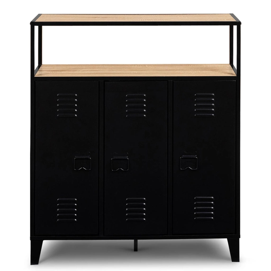 IDMarket - ESTER Buffet da bar a 3 ante in metallo nero con piano in faggio