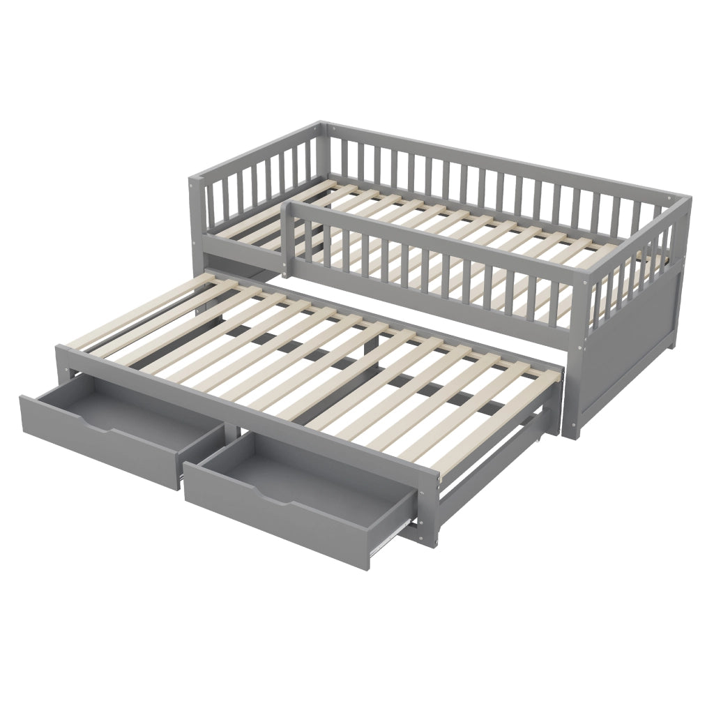 Divano letto multifunzionale con letto estraibile e 2 cassetti; 90x200 cm; grigio