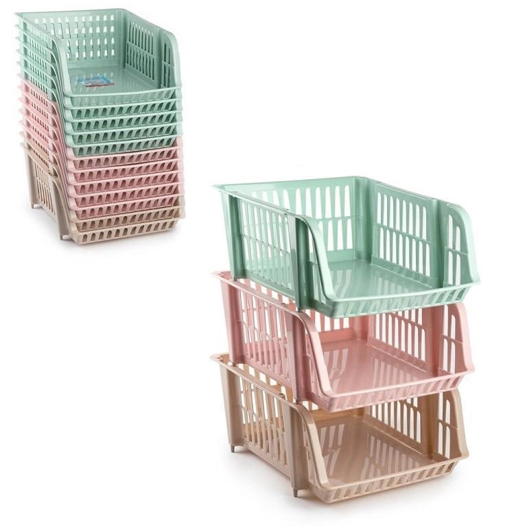 1 Pezzo Cesta Multiuso Portaoggetti Impilabile Piccola 38 x 28 x 15 cm 3 Colori