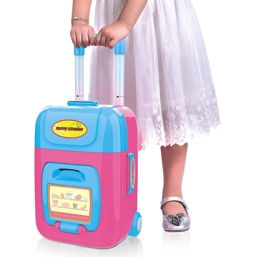 Trade Shop - Cucina Giocattolo Bambini Fornello Luci Suoni Richiudibile In Trolley Accessori -