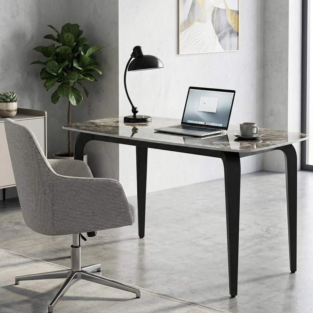 Tavolo da Pranzo per 4 Persone 130x70x75 cm con Piano in Pietra Sinterizzata Marrone e Nero