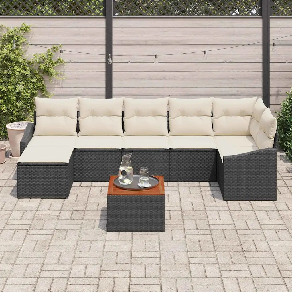 Set Divano da Giardino con cuscino 8 pcs Nero polyrattan 3347859