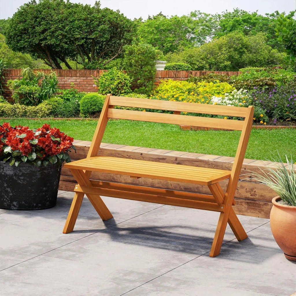 Panchina Pieghevole da Esterno, Panca da Giardino in Legno di Acacia per 2 Persone con Capacità di 360 kg, Panca da Esterno per Veranda, Balcone, Cortile e Parco