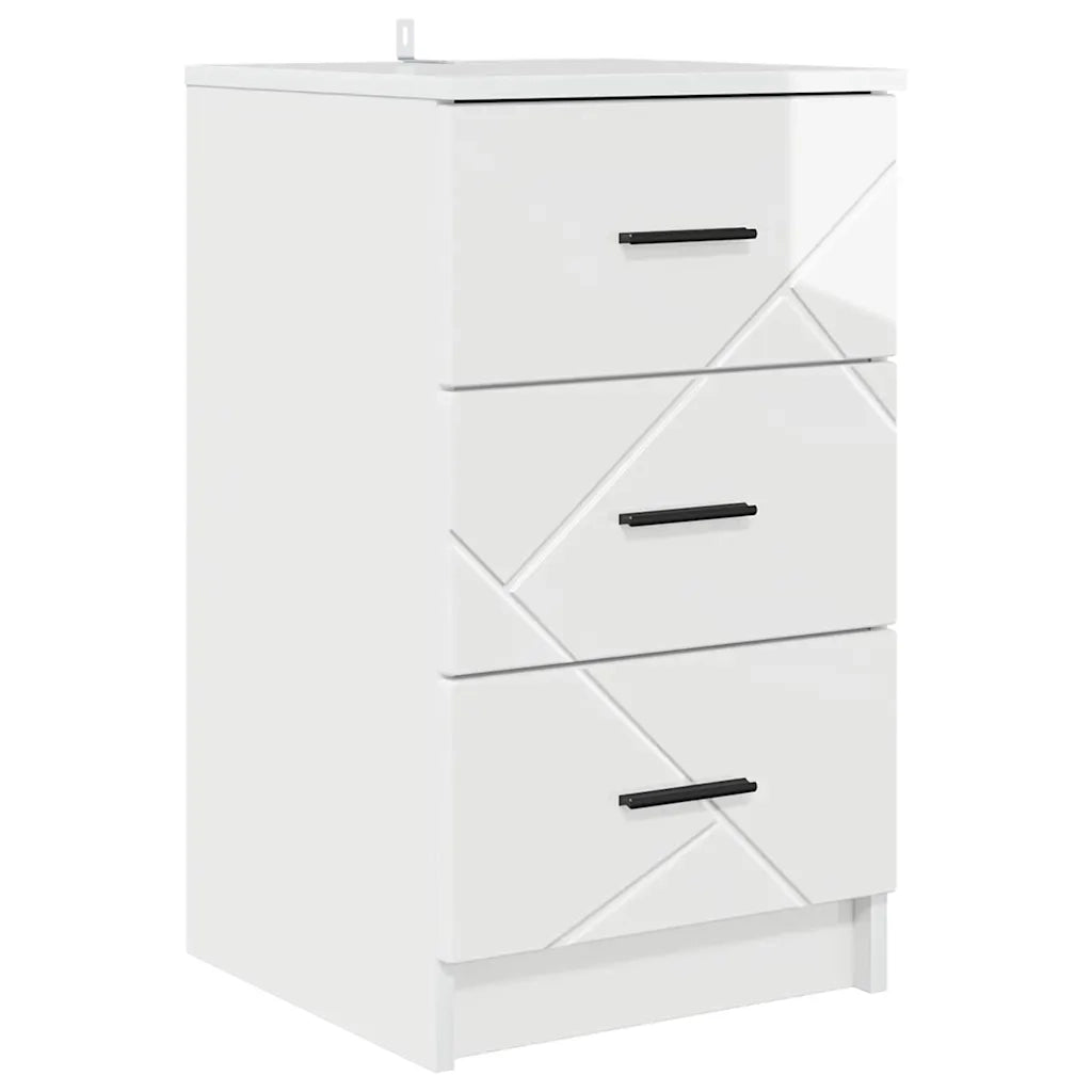 Comodino | Armadio da Notte | Mobiletto da notte con cassetto Bianco lucido 38 x 38 x 66 cm
