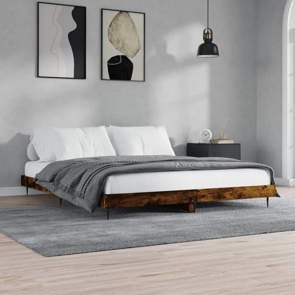 Letto matrimoniale | Letto per adulti | Giroletto senza Materasso Rovere Fumo 200x200 cm in Truciolato