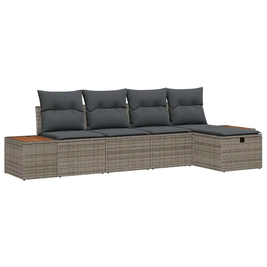 Set Divano da Giardino con cuscino 5 pcs Grigio Poly Rattan