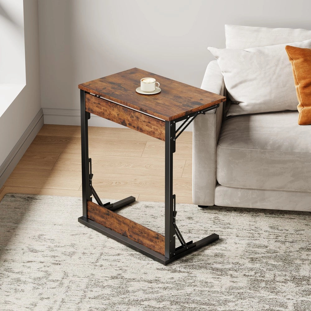 Tavolino C Pieghevole da Salotto ¨C MINIMAL ¨C Metallo e Legno, Marrone, 60x37x71 cm