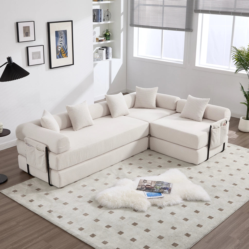 DIVANO modulare 270x180x64 cm in velluto a coste beige