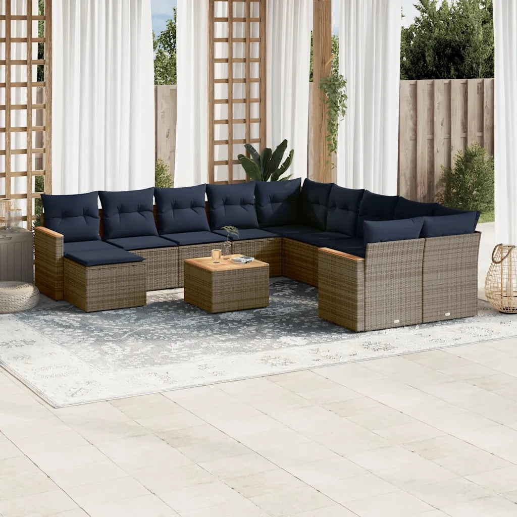 Set Divani da Giardino 12 pz con Cuscini Grigio in Polyrattan 3226579