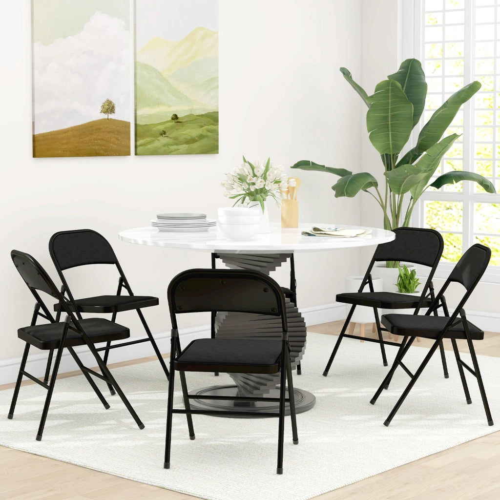 Set di 6 Sedie Pieghevoli con Seduta Imbottita in poliestere e Struttura in Acciaio, Nero