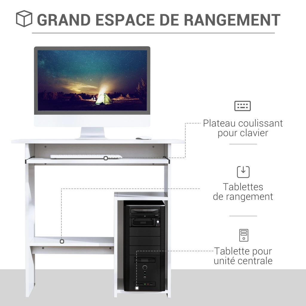 Scrivania per computer con cassetti, ripiano per tastiera e supporto monitor ¨C Minimal ¨C 80x45x75 cm, bianco