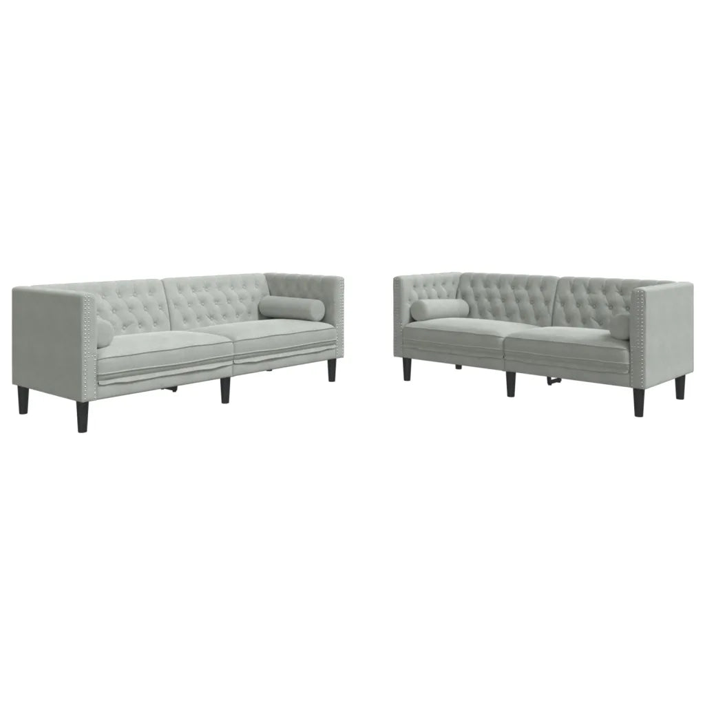Set Divani Chesterfield 2pz con Cuscini Grigio Chiaro Velluto 3209291