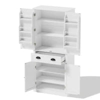 Armadio contenitore moderno con 4 ante e 1 cassetto, 6 ripiani portaoggetti e 4 ripiani regolabili, adatto per cucina, sala da pranzo e soggiorno, 80x40x182 cm, Bianco