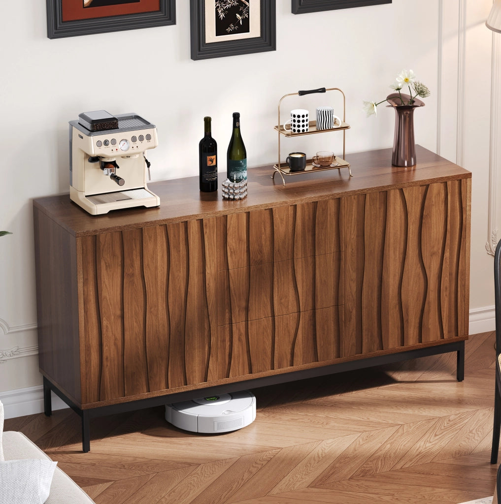 Credenza 150 cm marrone scuro con ripiani regolabili e piedi neri