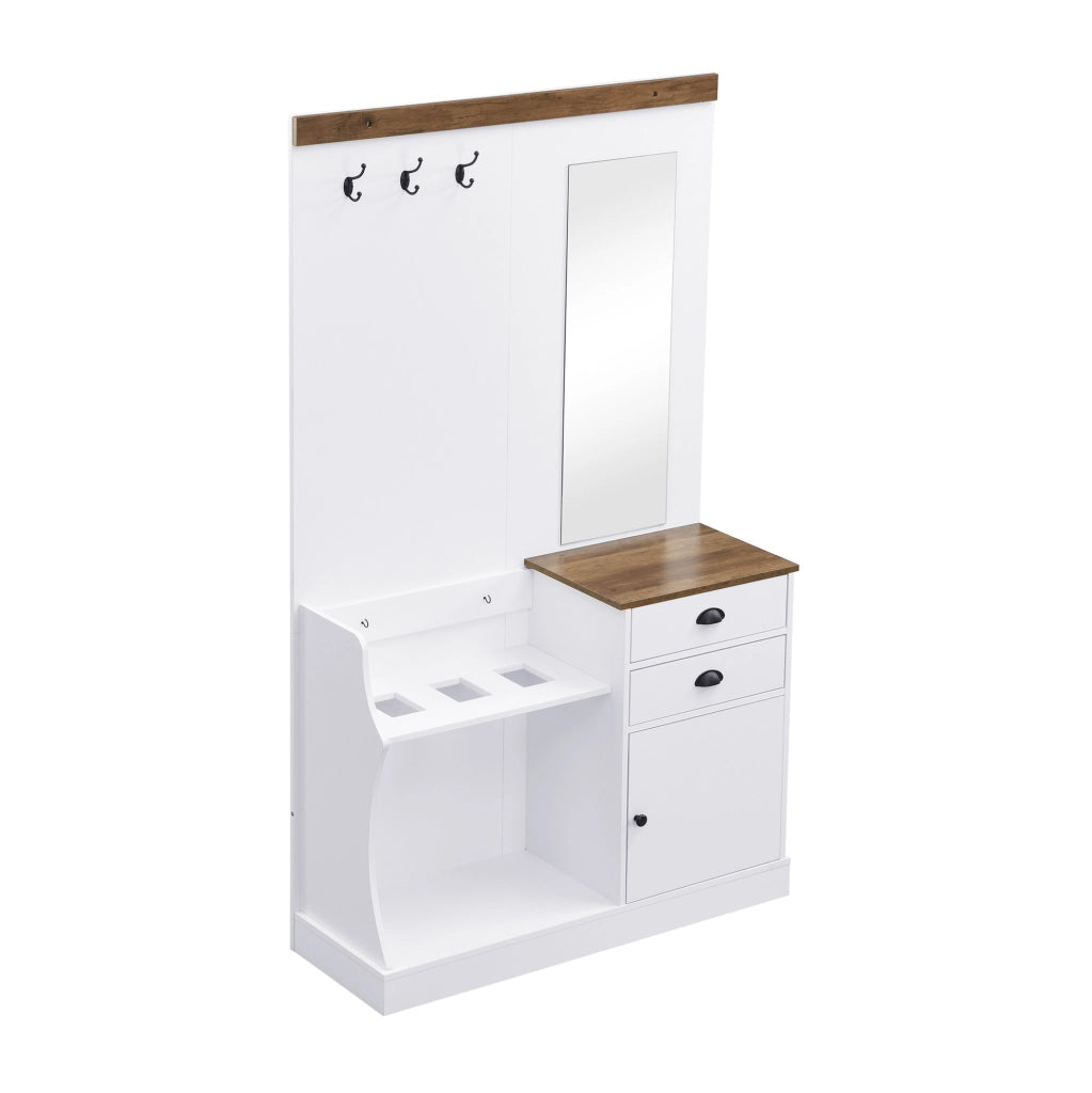 Mobile da ingresso 110，5x38x191 cm in truciolato bianco con specchio
