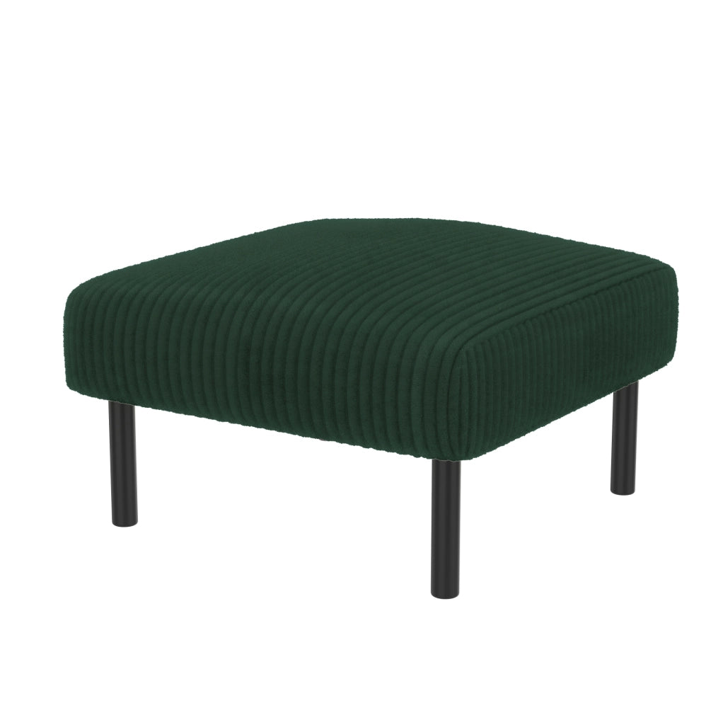 Pouf in velluto a coste verde smeraldo con struttura in metallo