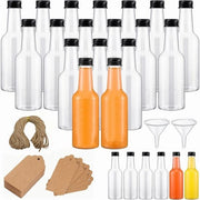 Mini Flaconi di Liquore Riciclabili - 24 Pacchi 100ml/3.5oz - Bocchette a Viti Nere - Flaconi di Plastica Vuoti per Bevande - Mini Flaconi di Alcol - Etichette - Beccucci - Regali per Matrimoni e Feste