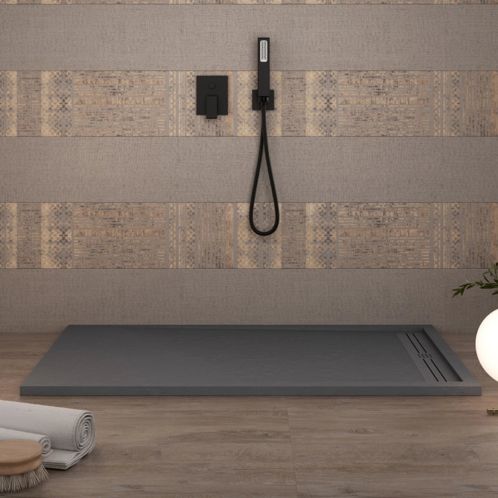 Piatto doccia in marmo resina grigio scuro pietra cemento grid, misura 90x130