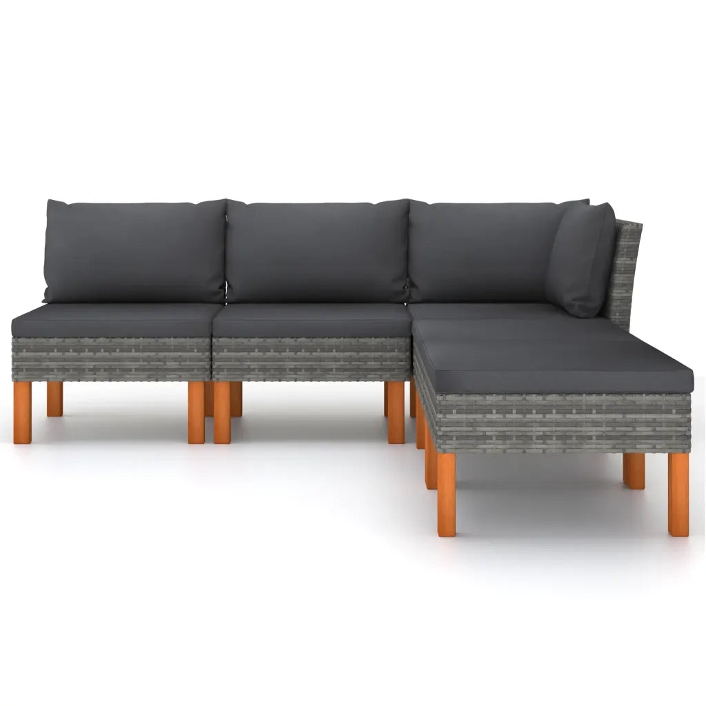 Set Divani da Giardino 5 pz | Set Salotto da Giardino con Cuscini in Polyrattan Grigio