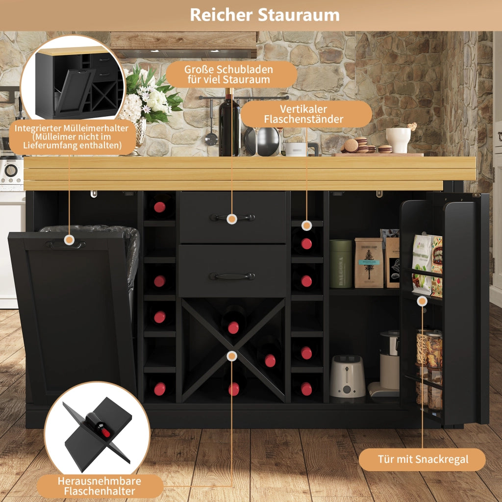 ISOLA DA CUCINA Girevole 120-223 cm in MDF e Metallo Nero
