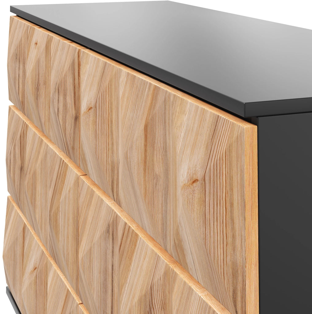 Sideboard moderno 120x40x85 cm con 6 cassetti; finitura naturale e nero; in MDF e truciolare