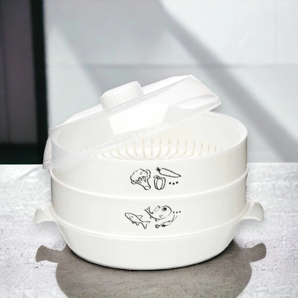 Vaporiera per Microonde 2.4lt Ideale per Cucinare Carne Pesce Verdure 2Livelli