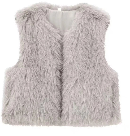 Vestone invernale per donne - Vest - vestito di pelliccia artificiale - M - grigio