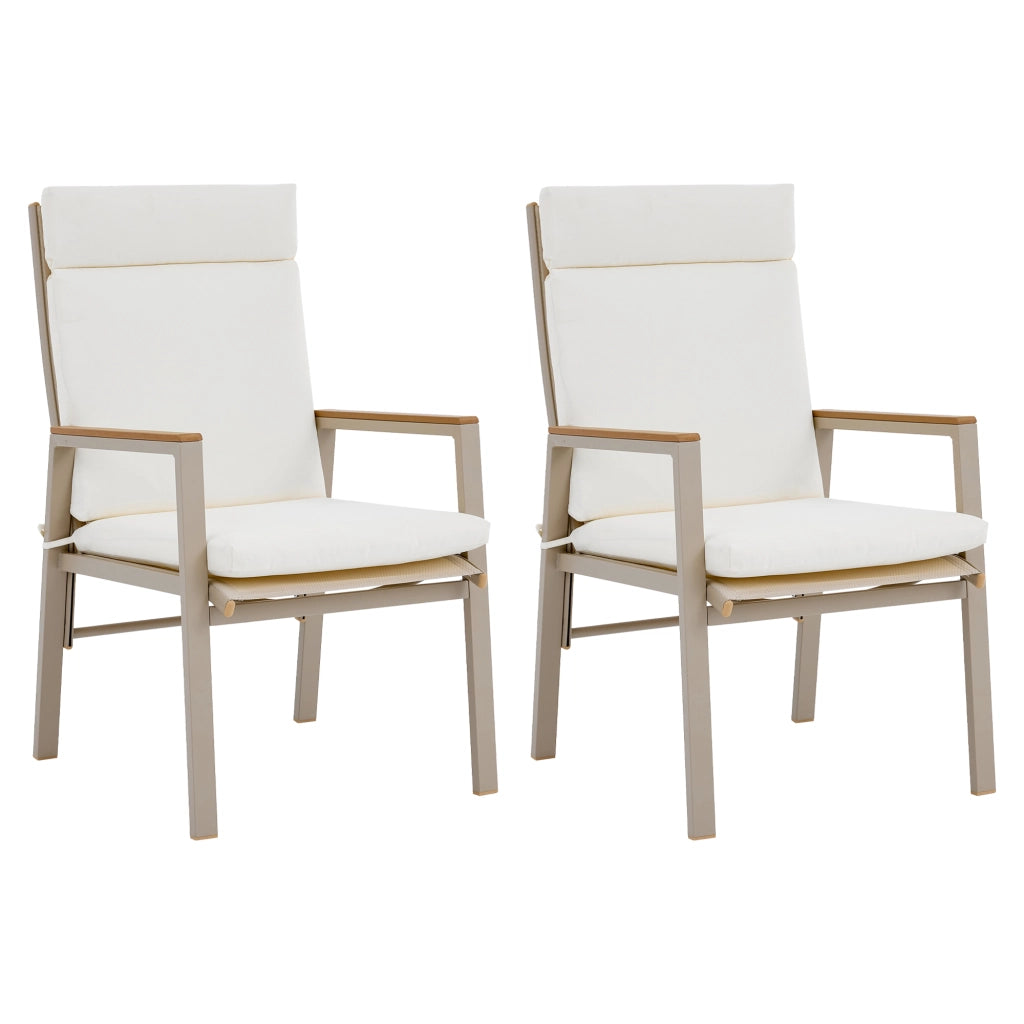 SEDIA DA ESTERNO con braccioli in legno plastico, seduta in textilene, beige