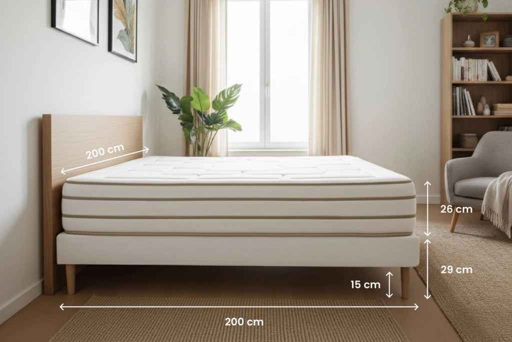 Pacchetto letto completo - Materasso 200x200cm + Box spring con doghe (kit) + 2 cuscini + Piumino - Le Douillet