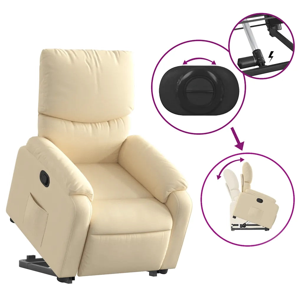 Poltrona | Sedia Relax Alzapersona Reclinabile Crema in Tessuto
