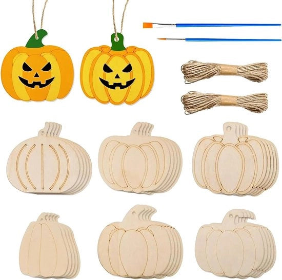 Decorazione di Halloween per bambini - set di artigianato in legno con zucca DIY - regali di festa con appendiabiti in legno.