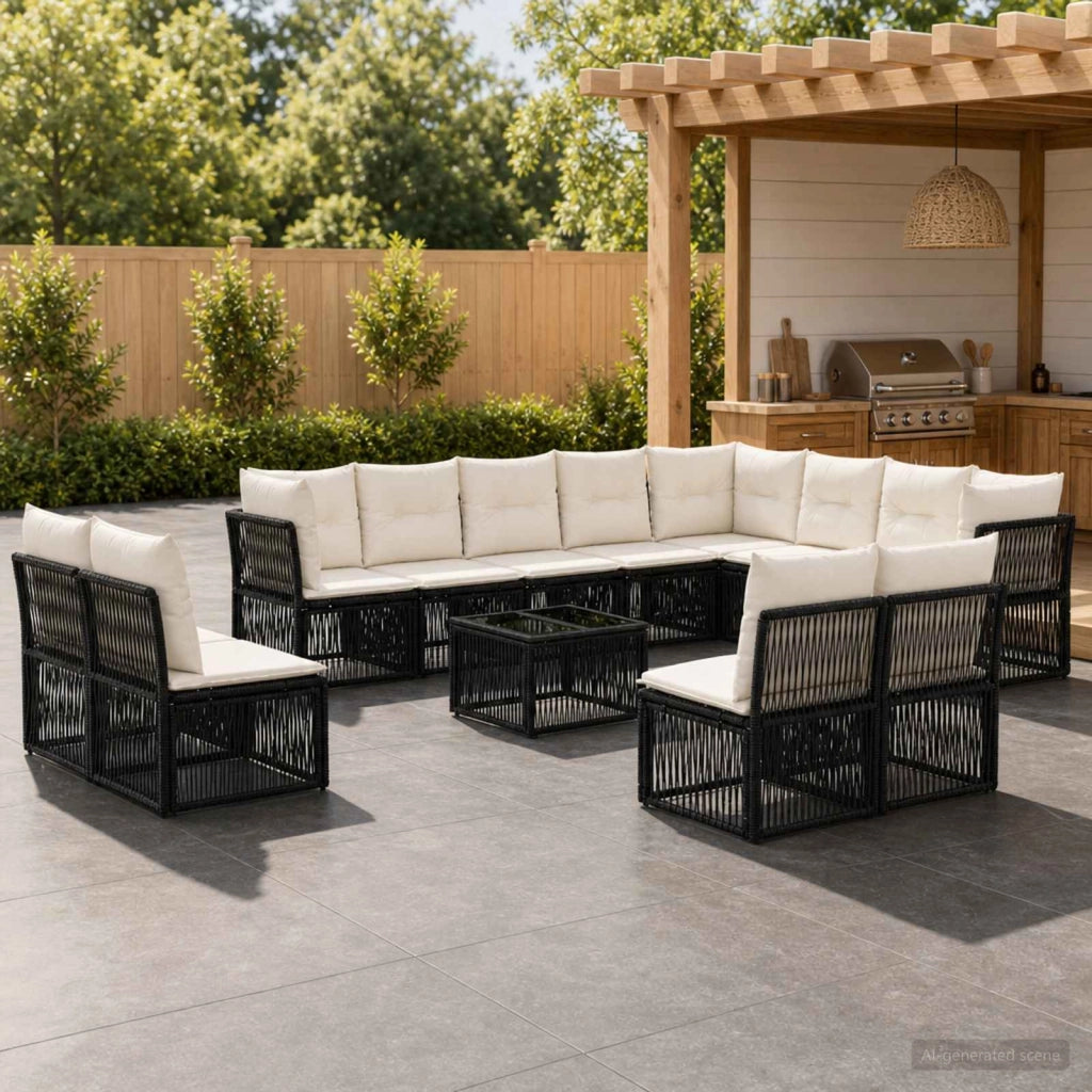 Set Divano da Giardino 13 pz Nero polyrattan 3434413