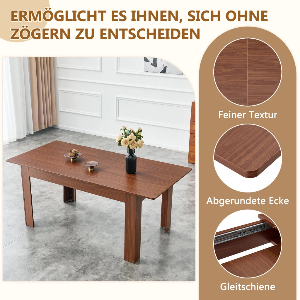 Tavolo da pranzo allungabile con 2 allunghe in MDF e finitura noce, per cucina e soggiorno 220 × 88,5 × 77 cm