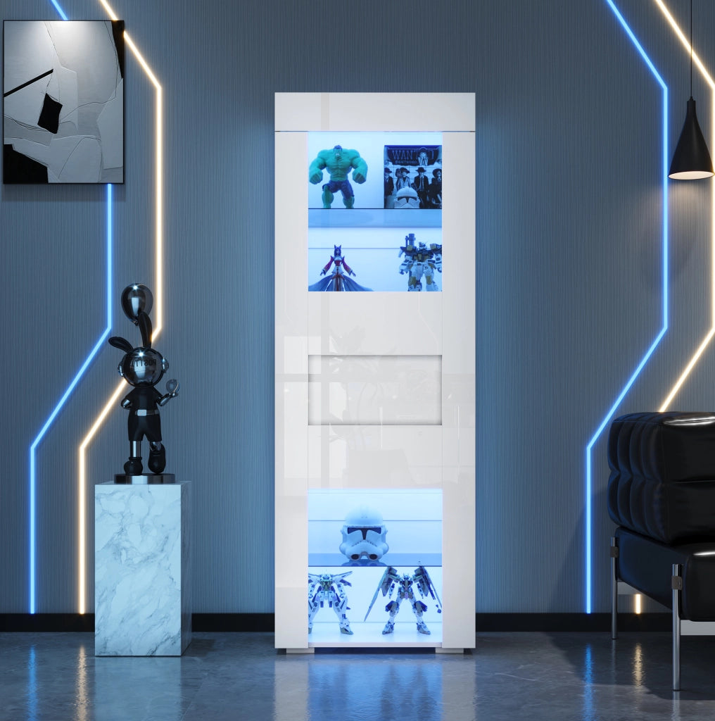 Vetrina 60x40x170 cm con LED USB e ripiani regolabili in MDF; bianca