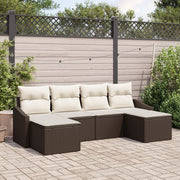 Set di Divani da Giardino a 6 Pezzi con Cuscini Marrone Polyrattan