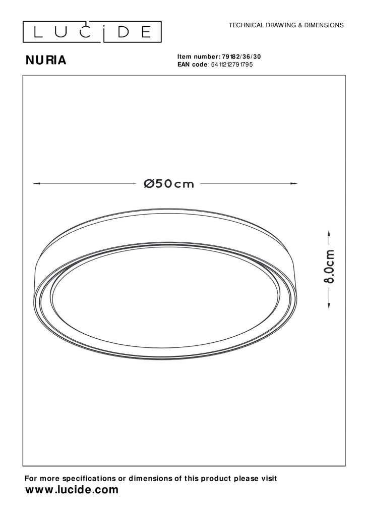 Plafoniera LED Lucide Nuria 50 cm 36W nera tonda dimmerabile