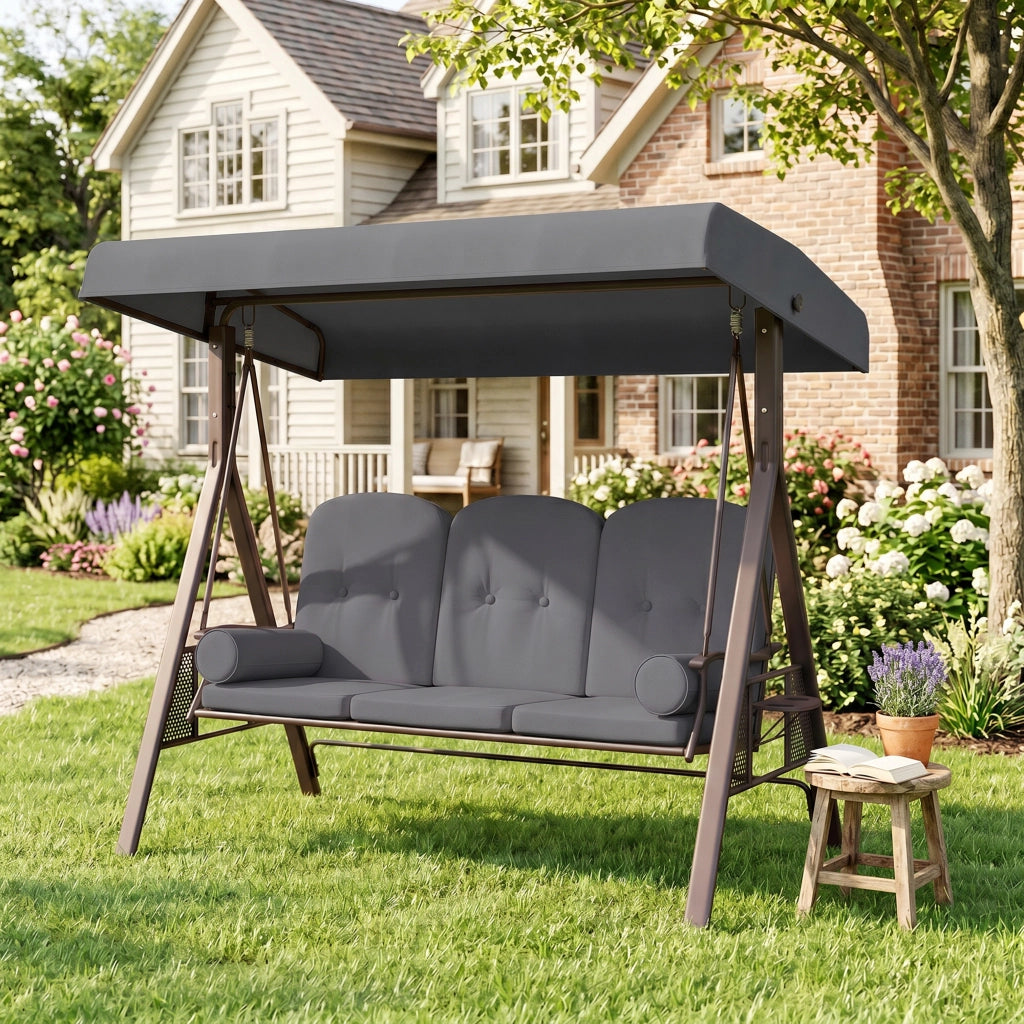 Dondolo da Giardino 3 Posti con Cuscini ¨C zephmum ¨C Grigio 208x120x172 cm