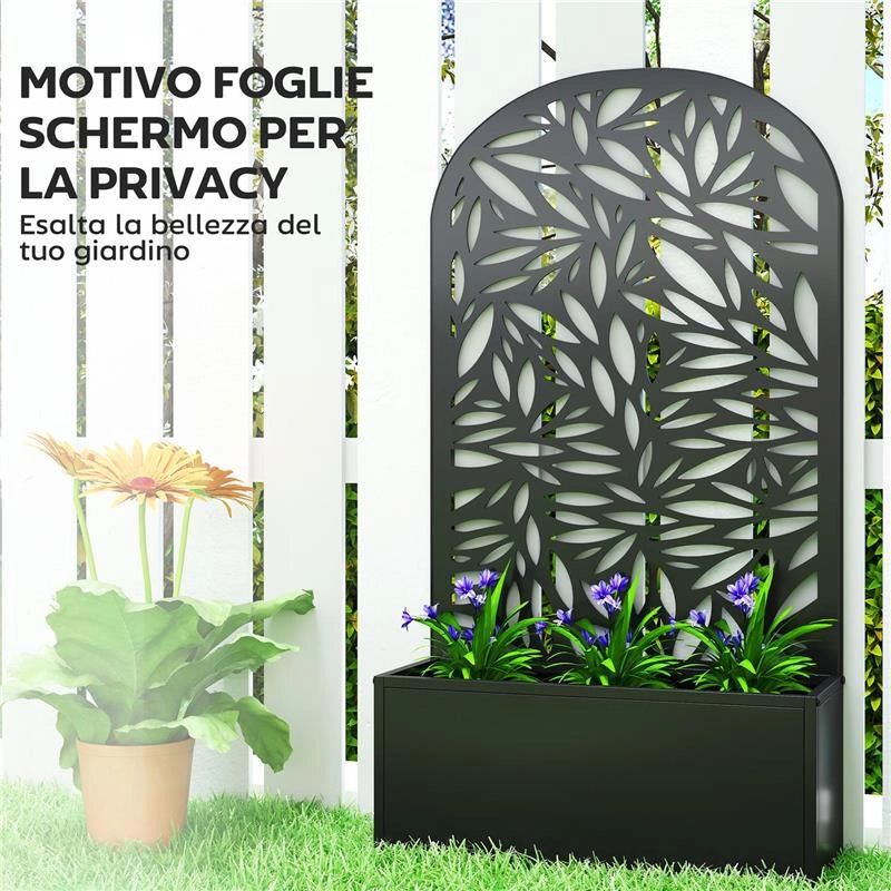 FIORIERA CON TRALICCIO AD ARCO PER RAMPICANTI E FORI DI DRENAGGIO, IN METALLO, 61X23X113 CM, NERO