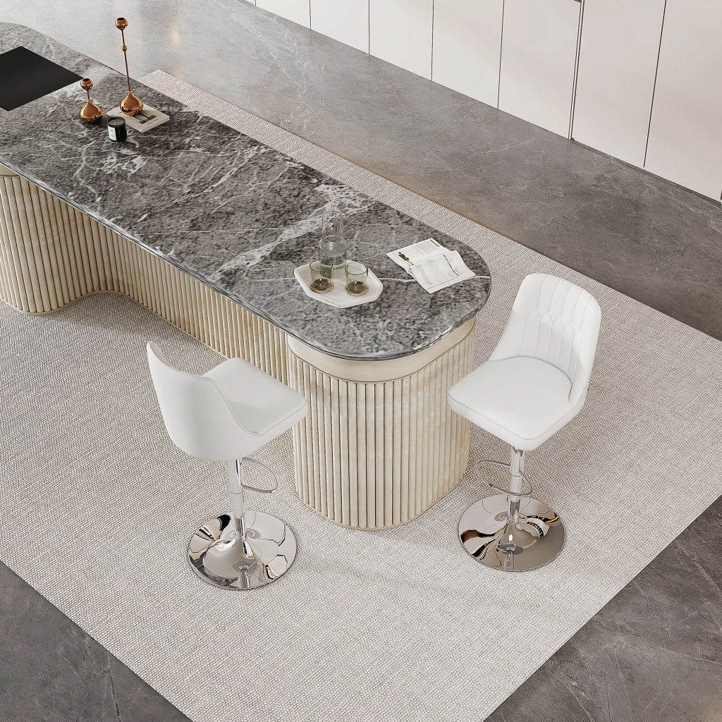 Sgabello da bar set da 2 girevole a 360° regolabile in altezza con schienale in pu e base in metallo bianco e argento