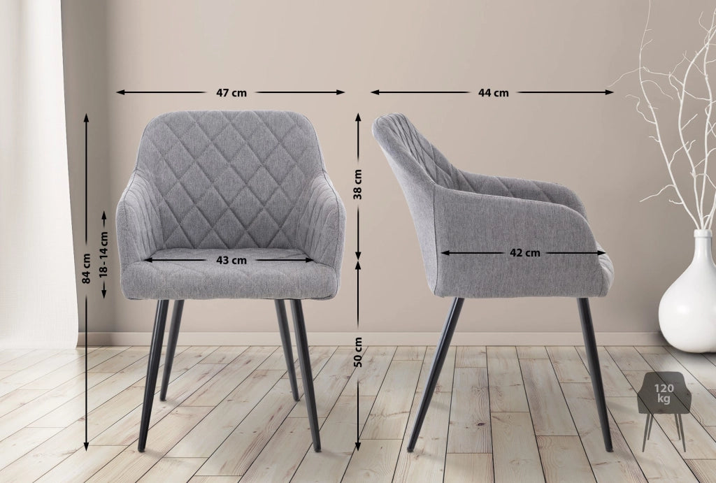 Sedia da pranzo Shila fodera a rombi Tessuto,grigio