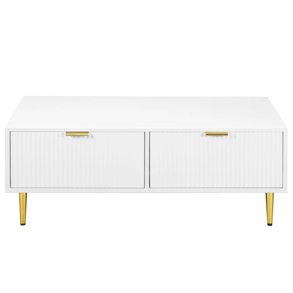 TAVOLINO DA SALOTTO 100x50x40 cm Bianco/Oro con 2 Cassetti
