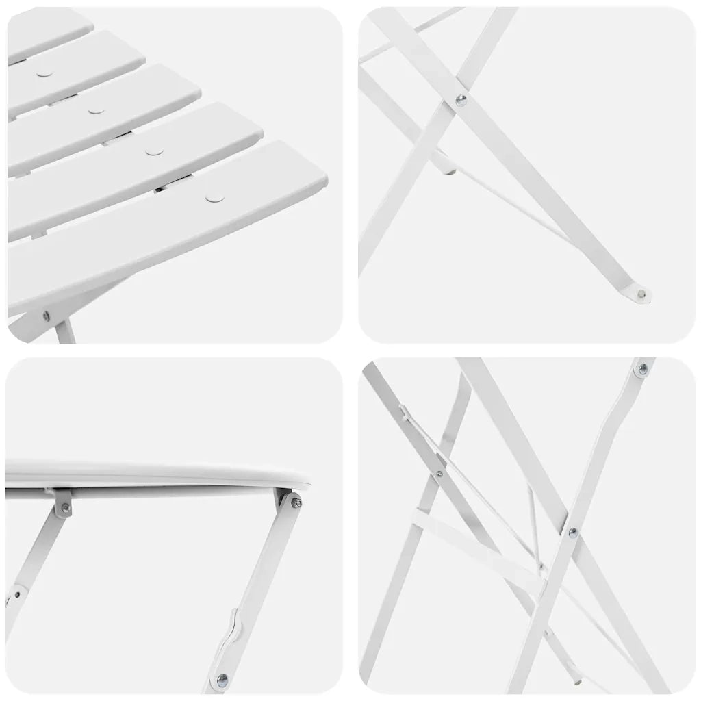 Set Bistro Pieghevole 3 pz | Set Salotto da Giardino Bianco Acciaio