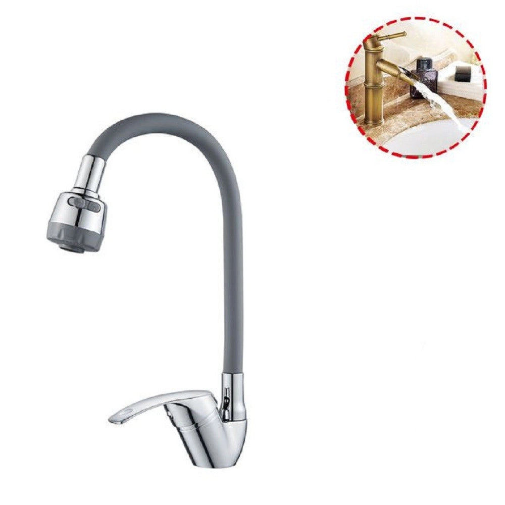 Trade Shop - Miscelatore Rubinetto Lavello Cucina Canna Flessibile Rompigetto Grigio 79914 -